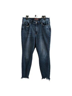 Judy Blue 16W Skinny Jeans Raw Hem Distressed Dark Wash High Rise Stretch Plus